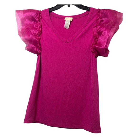 BiBi Tops - BiBi Pink Ruffled Puff Sleeve Blouse